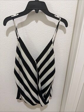 Ro & De Black and White Diagonal Stripe V-Neck Cami